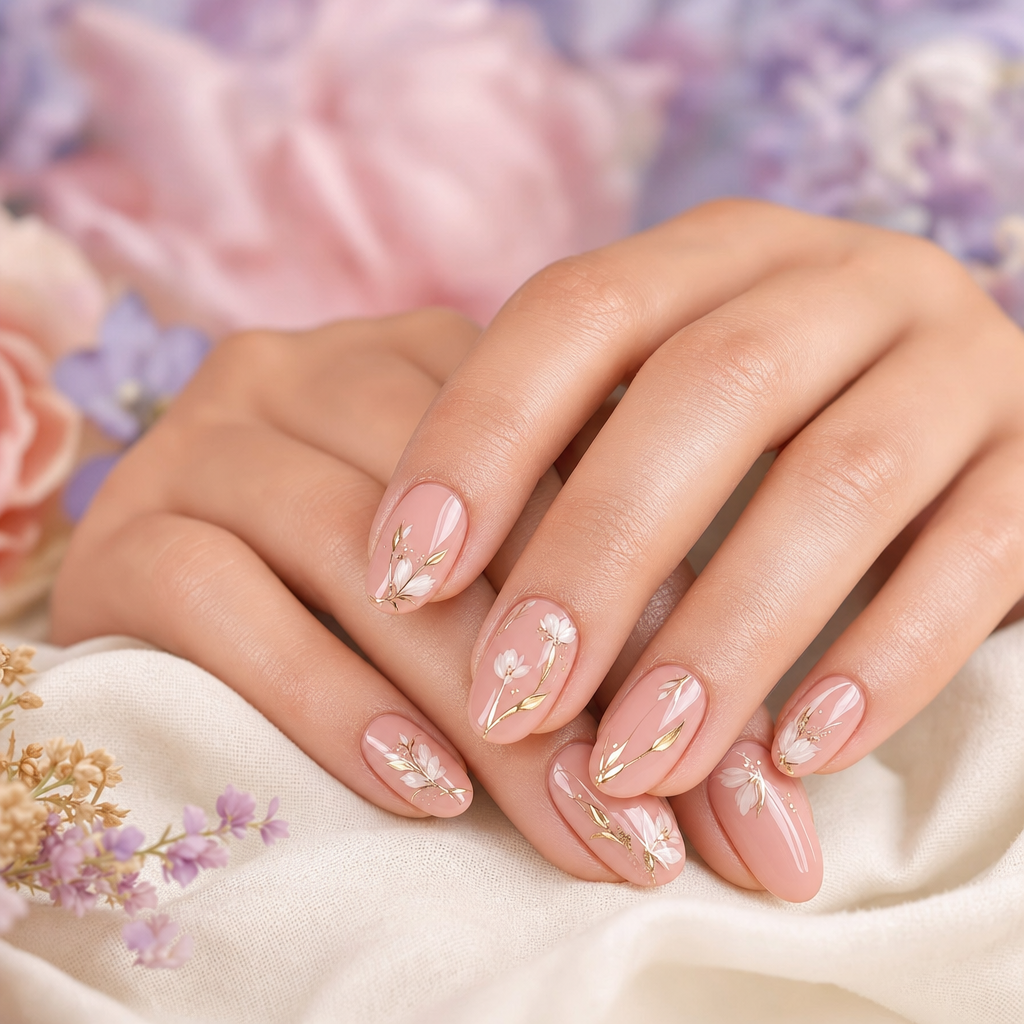 Nail art rosa y dorado